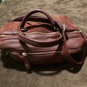 Burgundy Faux Leather Shoulder Tote Bag